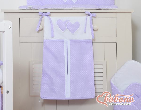 Diaper bag- Hanging Hearts white polka dots on lilac - Image 2
