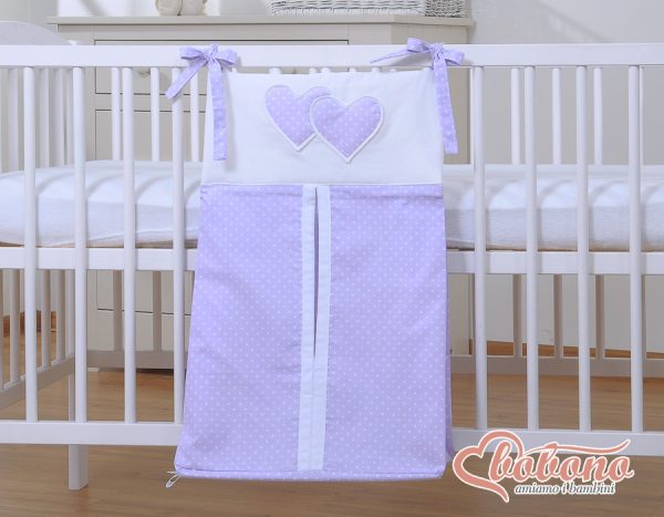 Diaper bag- Hanging Hearts white polka dots on lilac - Image 3