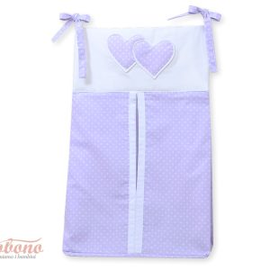 Diaper bag- Hanging Hearts white polka dots on lilac