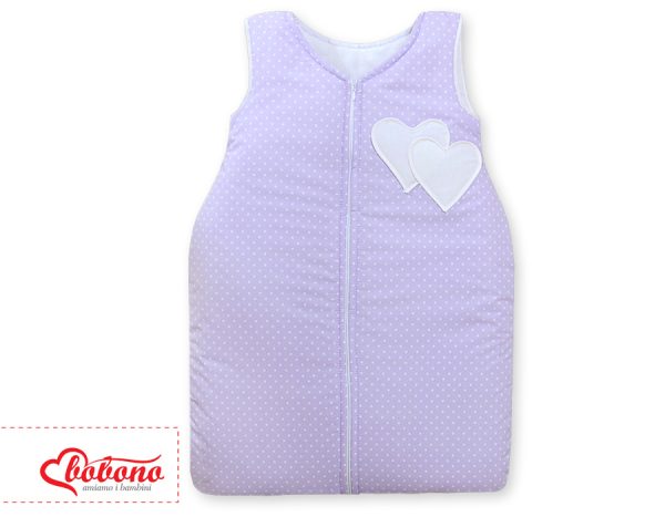 Sleeping bag- Hanging hearts white polka dost on lilac - Image 2
