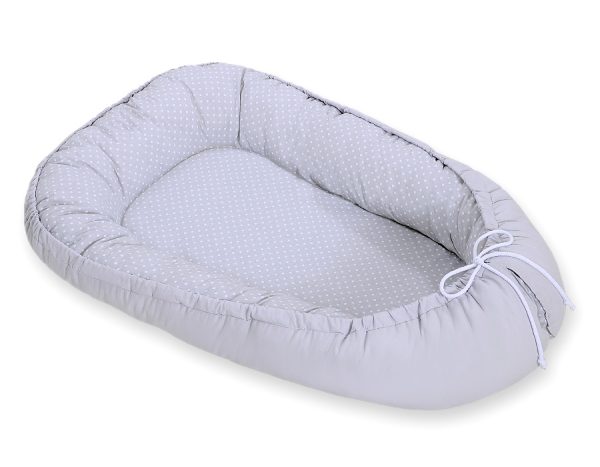 Baby nest double-sided Premium Cocoon for infants BOBONO- white polka dots on grey/grey - Image 4