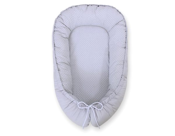 Baby nest double-sided Premium Cocoon for infants BOBONO- white polka dots on grey/grey - Image 5