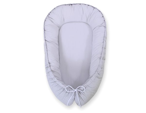 Baby nest double-sided Premium Cocoon for infants BOBONO- white polka dots on grey/grey - Image 6