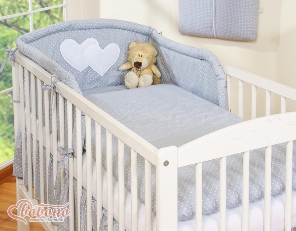 Bedding set 3-pcs- Hanging Hearts white polka dots on grey