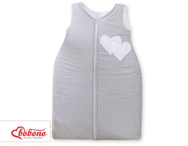 Sleeping bag- Hanging hearts white polka dots on grey - Image 2