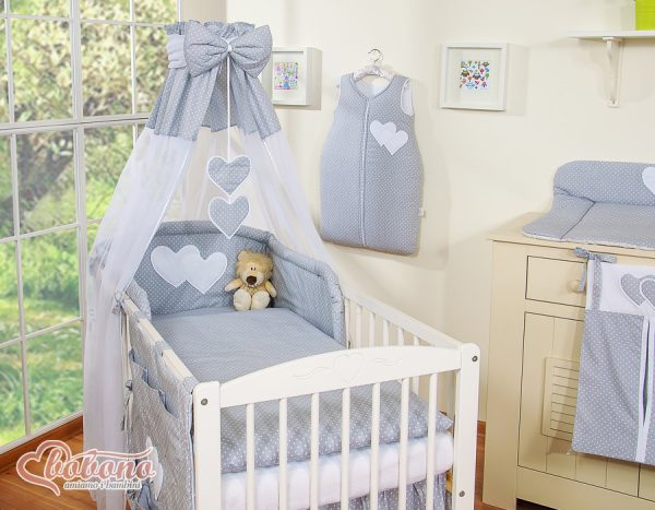Canopy made of Chiffon- Hanging Hearts white polka dots on gray
