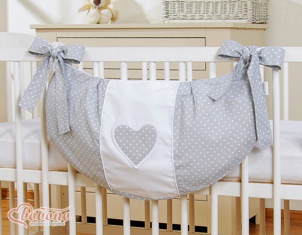 Toys bag- Hanging Hearts white polka dots on grey - Image 2