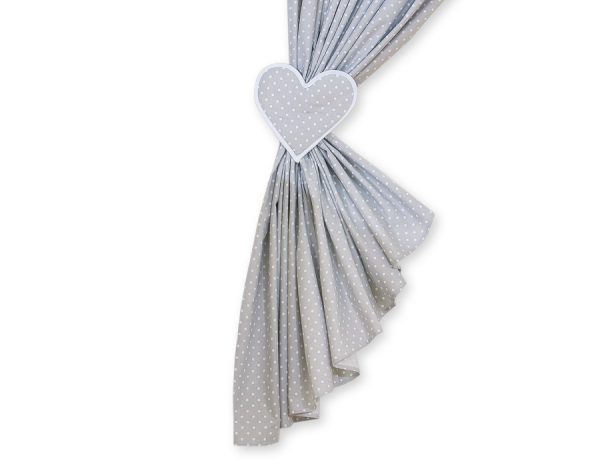 Curtains for baby room- Hanging Hearts white dots on gray - Image 3