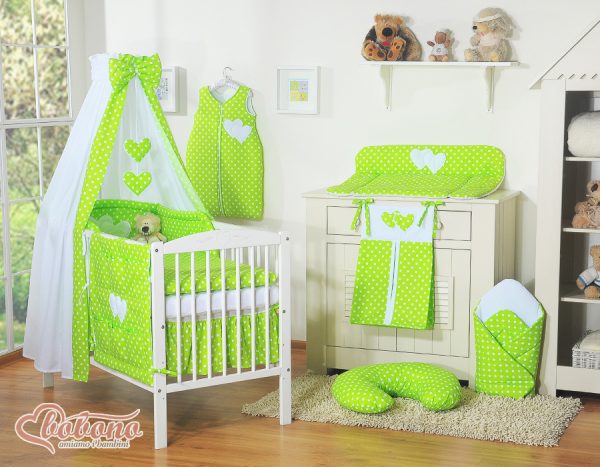 Canopy made of fabric- Hanging Hearts white dots on green - Image 2