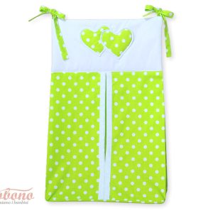 Diaper bag- Hanging Hearts white dots on green