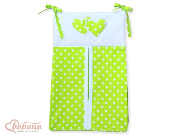 Diaper bag- Hanging Hearts white dots on green
