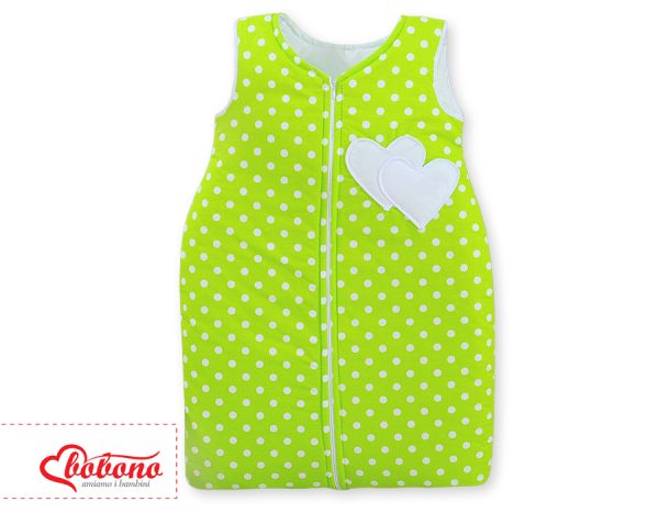 Sleeping bag- Hanging hearts white dots on green - Image 2
