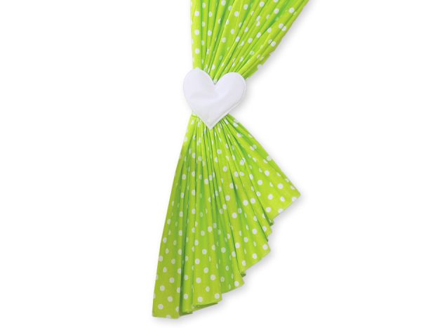 Curtains for baby room- Hanging Hearts white dots on green - Image 3