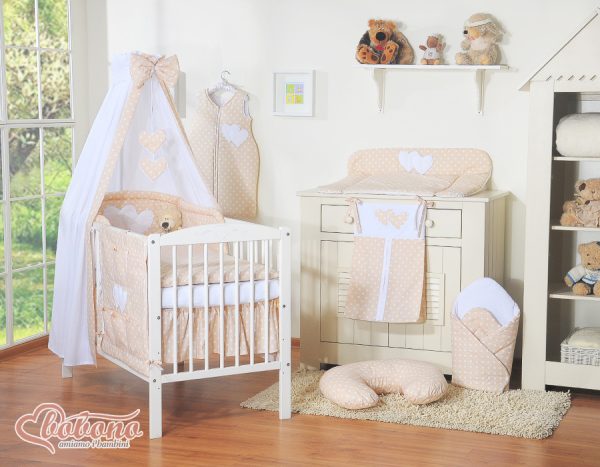 Canopy made of fabric- Hanging Hearts white dots on beige - Image 2