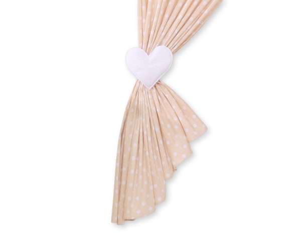 Curtains for baby room- Hanging Hearts white dots on beige - Image 3