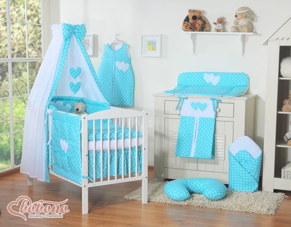Canopy made of fabric- Hanging Hearts white dots on turquoise - Image 2