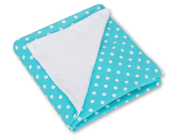 Big double-sided car seat blanket for babies - White dots on turquoise - Image 2