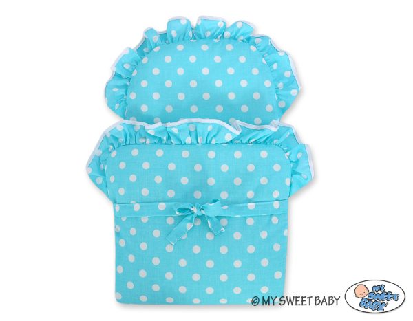 Wicker dolls' pram with turquoise bedding and padding - natural - Image 3