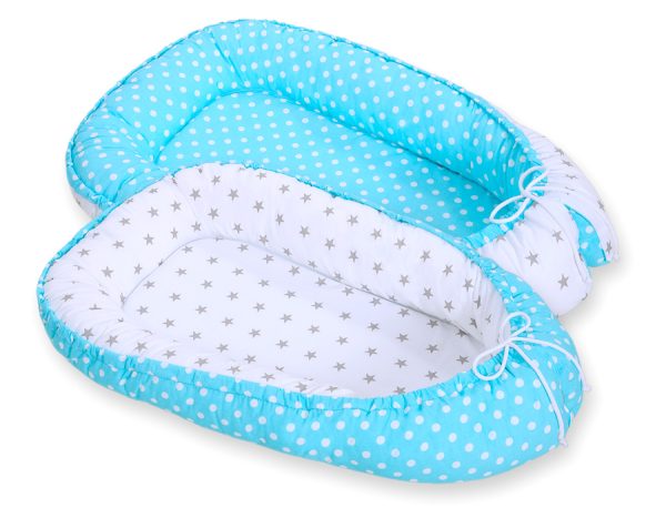Baby nest double-sided Premium Cocoon for infants BOBONO- white dots/ grey stars - Image 2