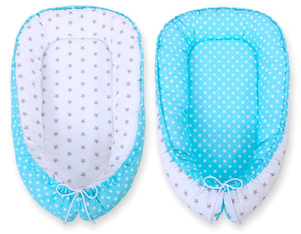 Baby nest double-sided Premium Cocoon for infants BOBONO- white dots/ grey stars - Image 3