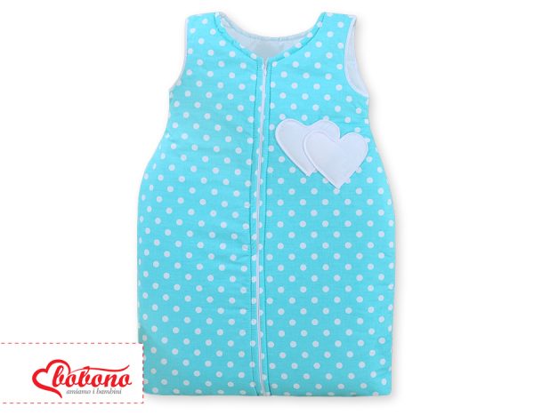 Sleeping bag- Hanging hearts white dots on turquoise - Image 2