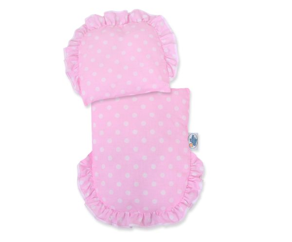 Wicker doll pushchair grey with pink bedding and soft padding - Image 3