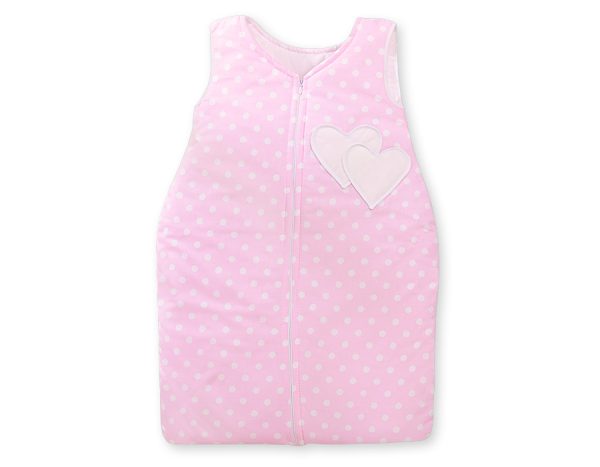 Sleeping bag- Hanging hearts white dots on pink