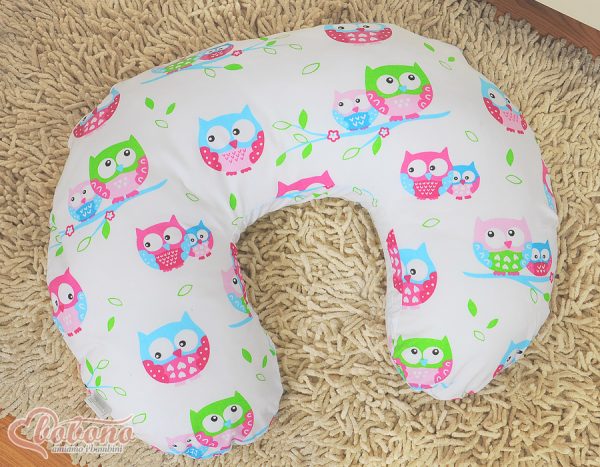Breastfeeding Pillow Nursing Croissant Pillow, removable, Hands-Free Feeding- white owls - Image 5