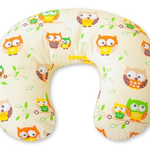 Breastfeeding Pillow Nursing Croissant Pillow, removable, Hands-Free Feeding- cream owls