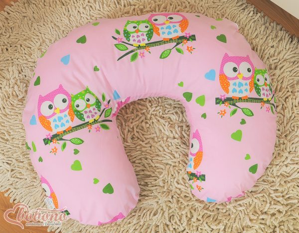 Breastfeeding Pillow Nursing Croissant Pillow, removable, Hands-Free Feeding- pink owls - Image 5
