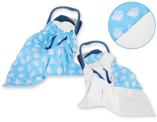 Big double-sided car seat blanket  for babies - Owls blue
