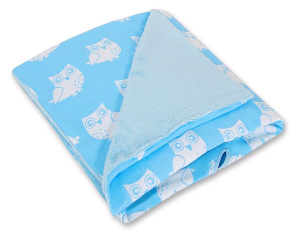 Big double-sided car seat blanket  for babies - Owls blue - Image 2