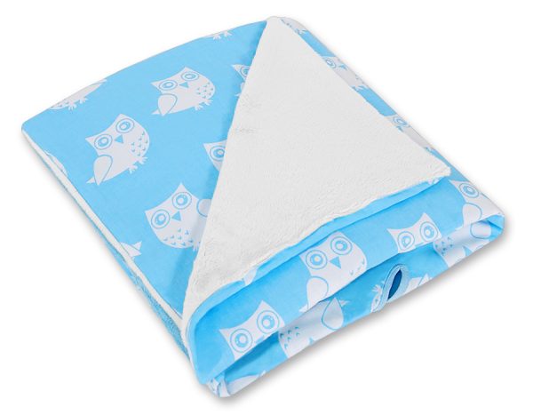 Big double-sided car seat blanket  for babies - Owls blue - Image 2