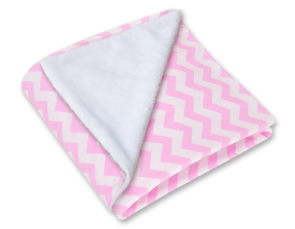 Big double-sided car seat blanket for babies - Chevron pink-white - Image 2