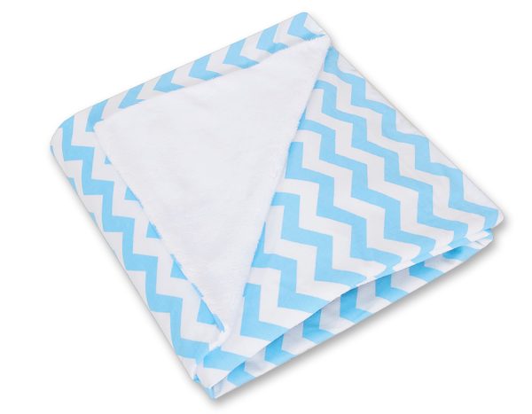 Big double-sided car seat blanket for babies - Chevron blue-white - Image 2