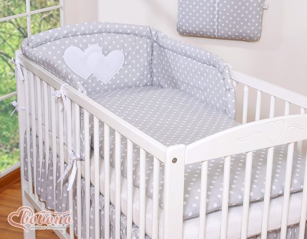 Bedding set 3-pcs- Hanging Hearts white dots on grey