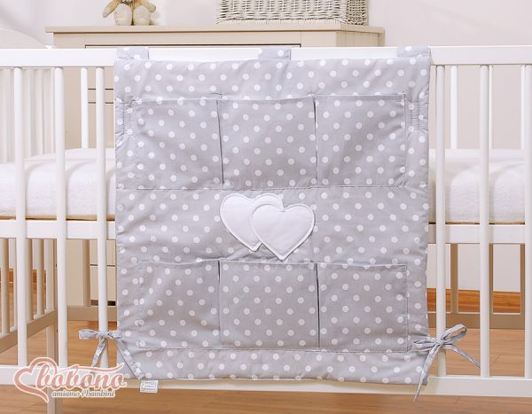 Cot tidy- Hanging Hearts white dots on grey - Image 2