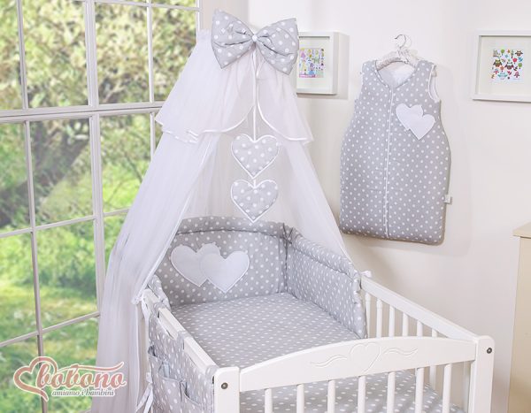 Mosquito-net made of chiffon- Hanging Hearts white dots on gray - Image 2