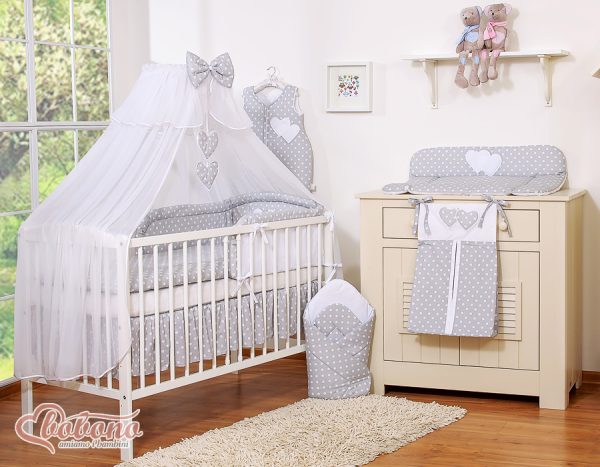 Mosquito-net made of chiffon- Hanging Hearts white dots on gray - Image 3