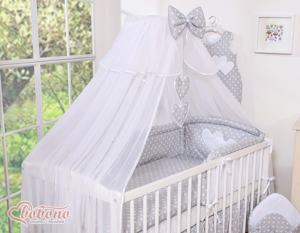 Mosquito-net made of chiffon- Hanging Hearts white dots on gray