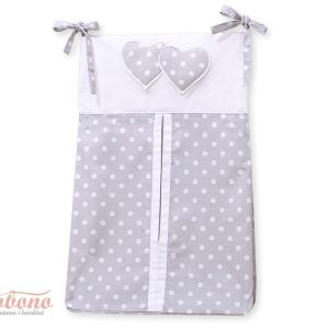 Diaper bag- Hanging Hearts white dots on grey