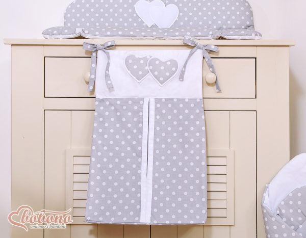Diaper bag- Hanging Hearts white dots on grey - Image 3