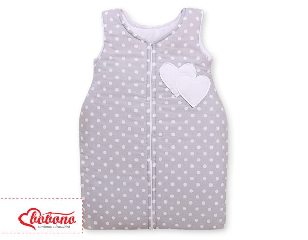 Sleeping bag- Hanging hearts white dots on grey - Image 2