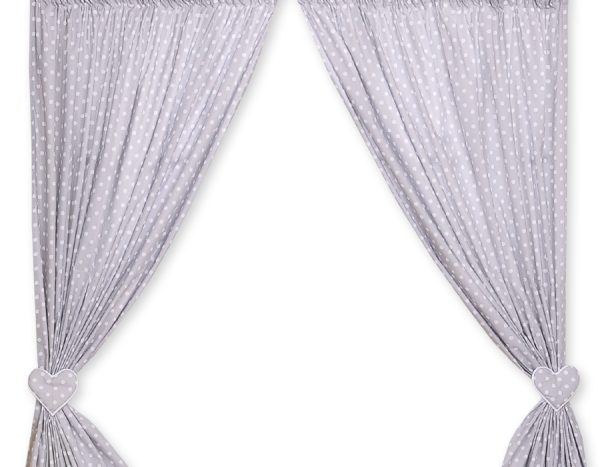 Curtains for baby room- Hanging Hearts white dots on grey