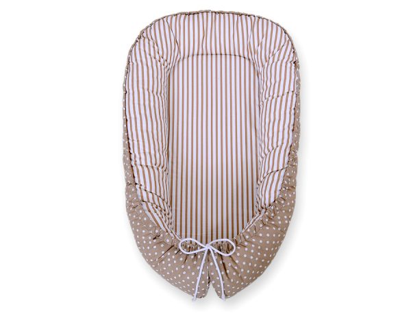 Baby nest double-sided Premium Cocoon for infants BOBONO- dots on brown/ strips - Image 5