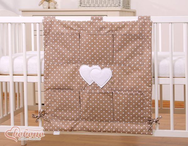 Cot tidy- Hanging Hearts white dots on brown - Image 2