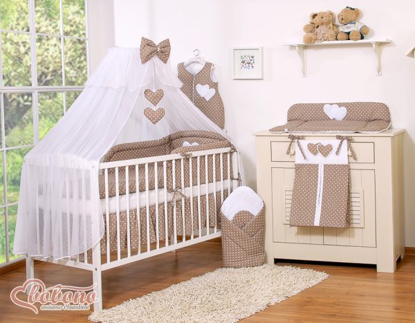 Mosquito-net made of chiffon- Hanging Hearts white dots on brown - Image 3