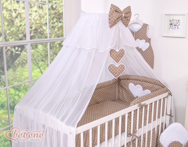 Mosquito-net made of chiffon- Hanging Hearts white dots on brown