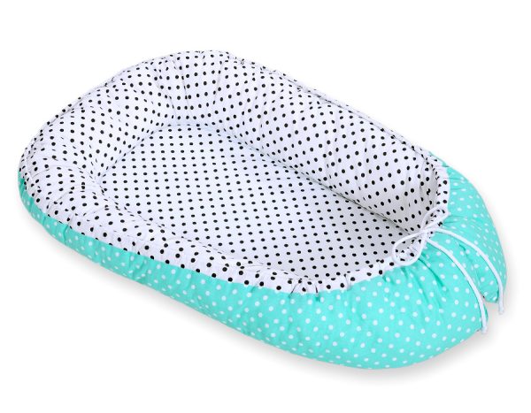 Baby nest double-sided Premium Cocoon for infants BOBONO - black dots white dots on mint - Image 5