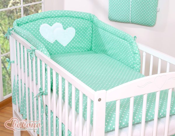 Bedding set 3-pcs Hanging Hearts white dots on mint